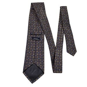 Faconnable Silk Mens Geometric Pattern Necktie‎ Brown Blue Luxury Designer